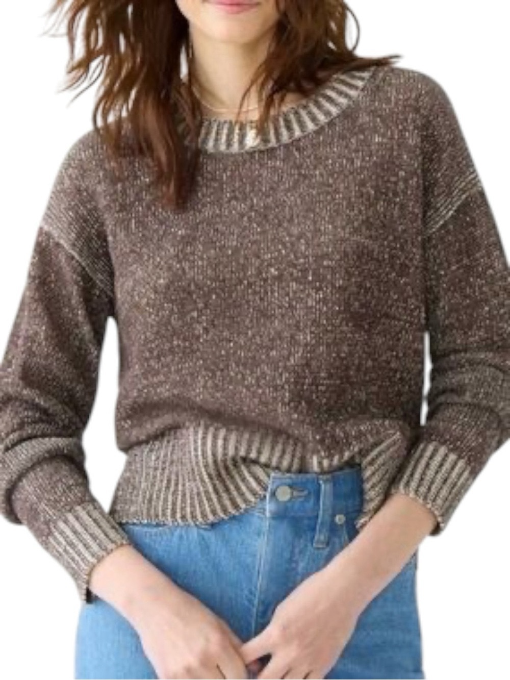 NWT J. Crew Relaxed Linen Blend Beach Sweater in Chocolate and Ivory XS